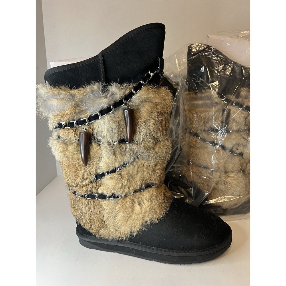 New Australia Luxe Collective Women's Chain Rabbit Atilla Fur Boots shoes Black